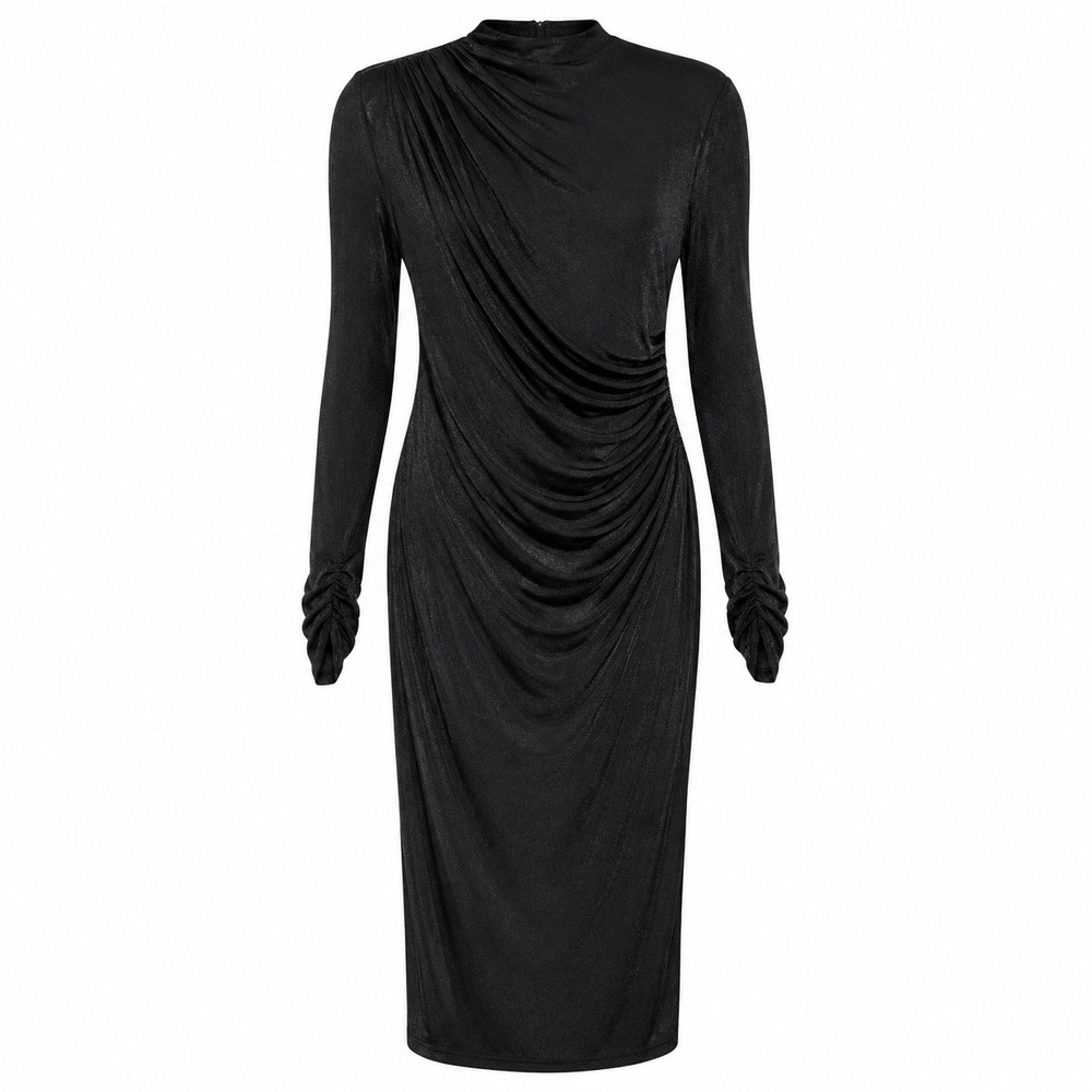 Alexia Admor Goth Glam Ruched Midi Dress Women Size Medium Dark Academia Grunge
